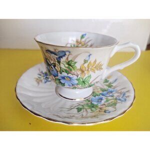 Clare England Bone China Teacup & Saucer England Floral 1950's